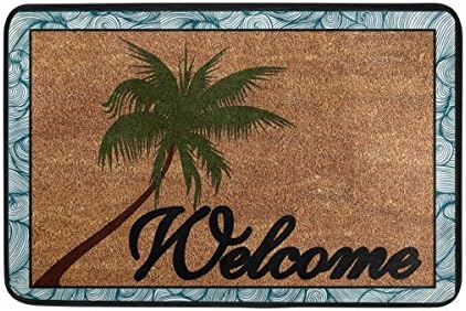 NFfreeL Doormat Beach Coconut Palm Tree Welcome Door Mat Outdoor Indoor Cotton interlayer Polyester Fabric Top 15.7X23.6 Inch