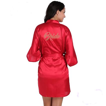 WYSMOL Braut Vergoldung Kurz Morgenmäntel Kimono Satin Bademäntel