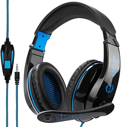 Anivia A9 Gaming Headset PC Computer Headphones with Microphone Over Ear Noise Canceling Headset 3.5mm Wired Stereo for PS4/NewXboxOne/PC/Mac/Smartphones/Tablets/Laptop (Black/Blue)