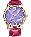 BINGER Women Mother Pearl Dress Watches with Rose Gold Bezel Sapphire Crystal Red Leather Strap