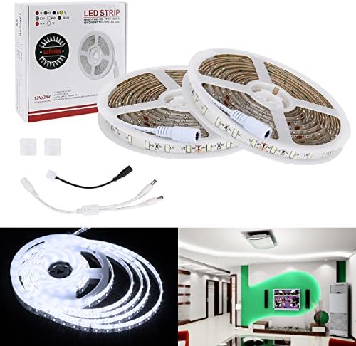 Lahoku LED Light Strip 2 Rolls 16.4ft DC 24V SMD5730 Cold White Flexible Effect Lighting for Indoor Party Christmas Holiday Festival Celebration (Waterproof IP65) … …