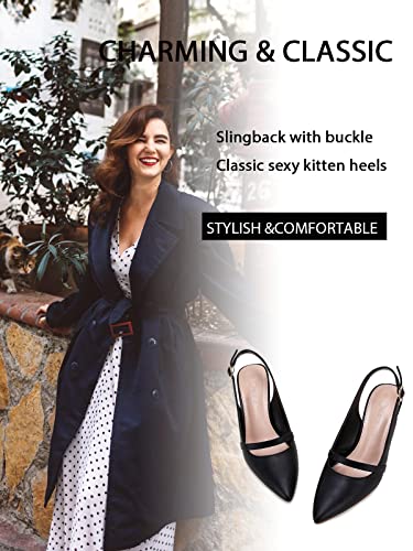 Women's Kitten Heels Pumps Slingback Closed Toe Classic Stiletto Slip