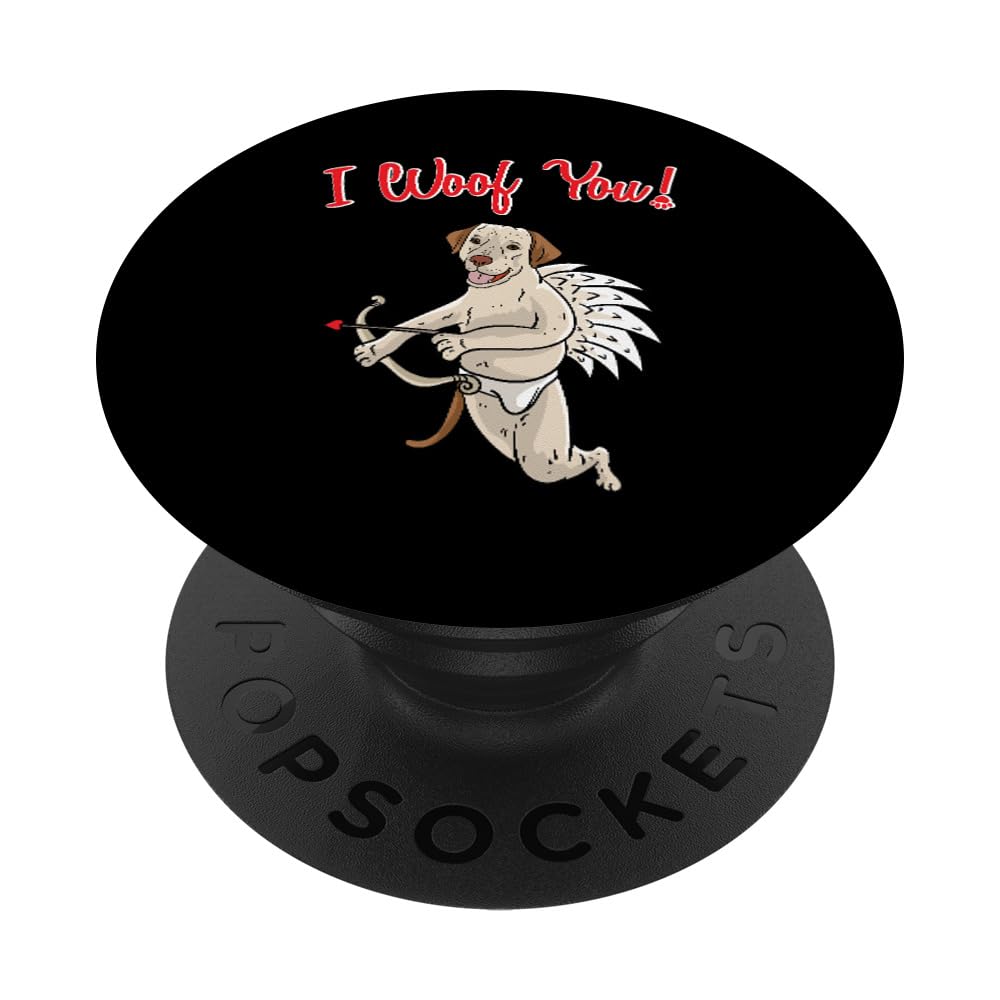 I Woof You Labrador Cupid Dog Lover Dogs Valentines Day PopSockets Swappable PopGrip