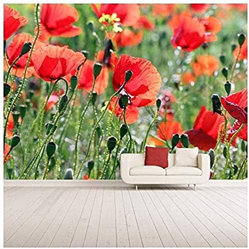 送料無料 一部地域を除く 春の牧草地に赤い花壁画壁紙 400x280cm