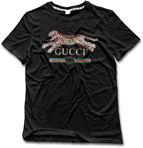 Men's Tech Short Sleeve T-Shirt Gucci Logo with Leopard Pattern Tees