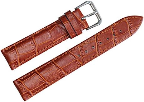 21mm Light Brown Replacement Genuine Tan Leather Watch Bands Crocodile Embossed Standard Length 7.87inch