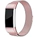 Maledan for Fitbit Charge 2 Bands, Stainless Steel Milanese Loop Metal Replacement Accessories Bracelet Strap with Unique Magnet Lock for Fitbit Charge 2 HR Rose Pink Large