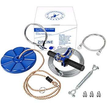 CTSC 75 Foot Zip Line Kit with Stainless Steel Spring Brake and Seat, Ziplines for Backyards, Bring Colorful Fun and Enjoyment with The Most Complete Accessories Zipline(Up to 250lb) (Blue)
