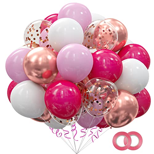 Rose Pink Balloons Party Favors - 62Pcs Rose Pink Confetti Balloons with Ribbons for Bridal Shower Girls Birthday Valentines Day Party Decorations