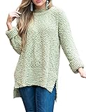 MEROKEETY Women's Long Sleeve Sherpa Fleece Knit Sweater Side Slit Pullover Outwears