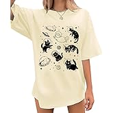 Cat Shirts for Women Oversized Cat Mom Shirt Animal Print Tops Cute Teen Clothes Casual Graphic Tees