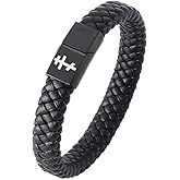 KBNSUIAN Stylish Orthodox Cross Crucifix Leather Bracelet, 3 Barred Russian Crosses Symbol Cuff Bangle Religious Faith Reminder Jewelry Christian Gifts for Anniversary Communion