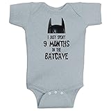 I Just Spent 9 Months In The Batcave Funny Batman Romper Onesie by BeeGeeTees® (New Born, Heather Grey)