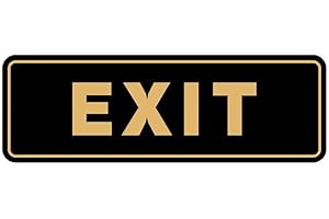 All Quality Standard Exit Wall or Door Sign | Durable Plastic and Easy Installation | Double-Sided Foam Adhesive Tape - Black/Gold - Small (1 Pack)