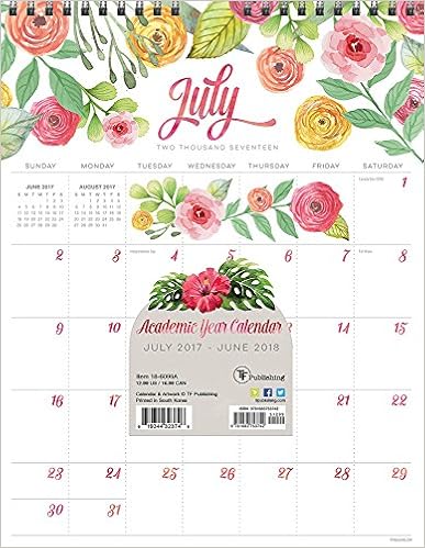 2018 Academic Year Flowers Monthly Wall Calendar, by TF Publishing