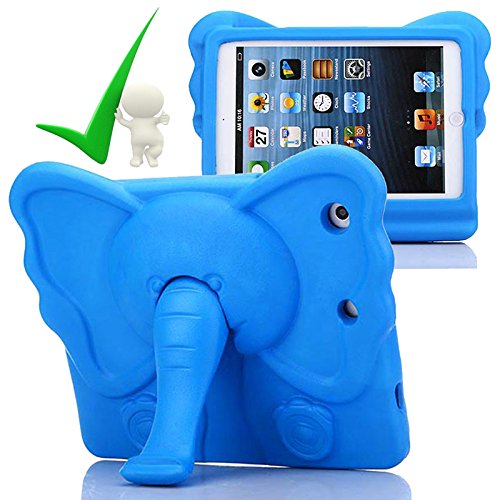 iPad Mini Kids Case, iPad Mini Elephant Cover Girls Friendly Light Weight EVA Foam Kid-Proof Drop-Proof Tablet Carrying Holder with Stand for Apple iPad Mini, Mini 2, Mini 3 and Mini 4 (Blue)
