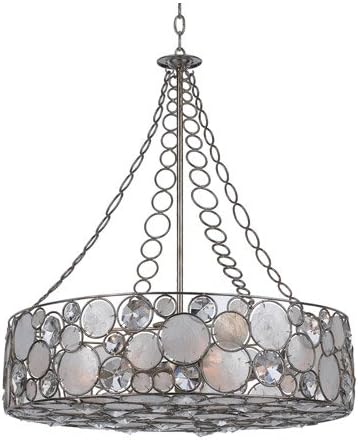 Chandeliers 8 Light with Antique Silver Natural White Capiz Shell Wrought Iron 25 inch 480 Watts - World of Lighting