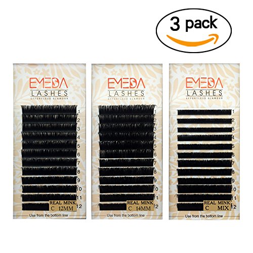 3 Packs Real Mink Lash Extensions Individual C-Curl Mink Eyelash 12mm 14mm Single Length and 8-14 Mixed Length Extension Each one Pack