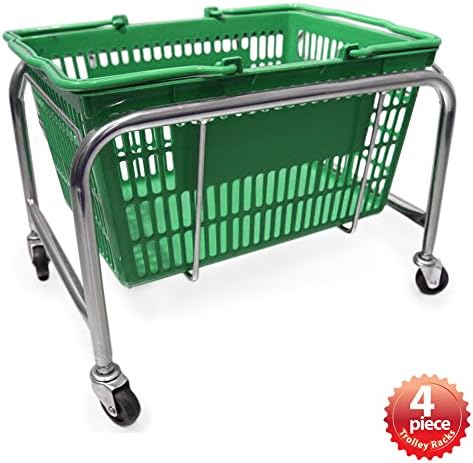 Wheeled steel shopping basket holder support rack trolley/(size 32L) 4 pcs set
