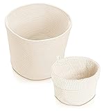 Rope Basket Organizer Combo Set - Eco-Friendly, Natural Color and Tightly Woven - Medium Size 15 x 13 inch Cotton Rope Basket, with Bonus 8 x 6 inch Nylon Rope Basket - Mold Resistant and Decorative