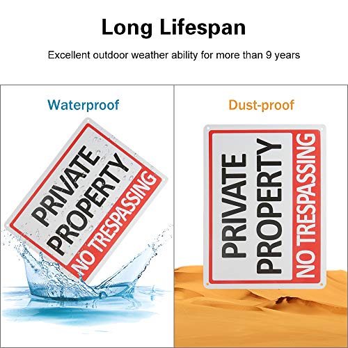CESHUMD Private Property No Trespassing Metal Sign (4 Pack), 7x10 Inches Indoor/Outdoor Use for Home Business Security Alert, Reflective, UV Protected & Waterproof