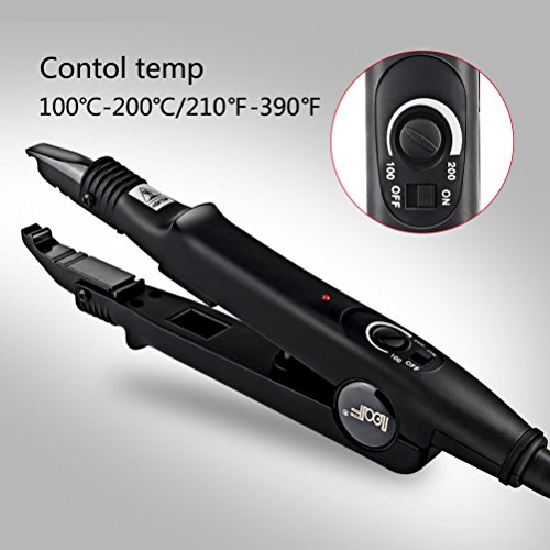 Professional Hair Extension Tool Fusion Hair Connector Heat Iron Wand Melting Tools, with Adjustable Temperature Setting (210℉ - 390℉), Dual Voltage, Black, BLUETOP