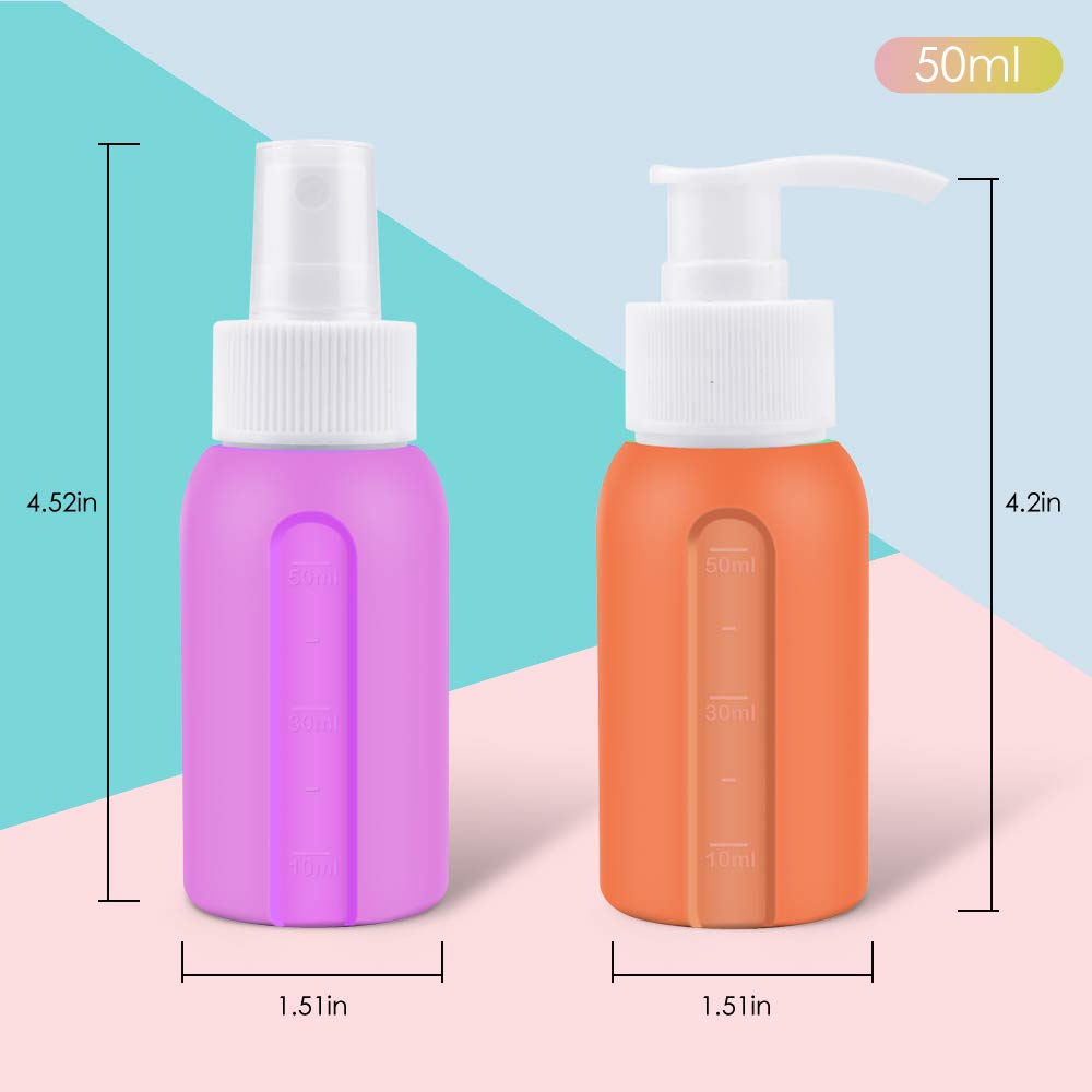 4 Pack Silicone Pump Bottle Spray Bottle Leak Proof Refillable Dispenser Portable Travel Size 1.7oz/50ml Toiletries Containers (4Pcs) : Beauty