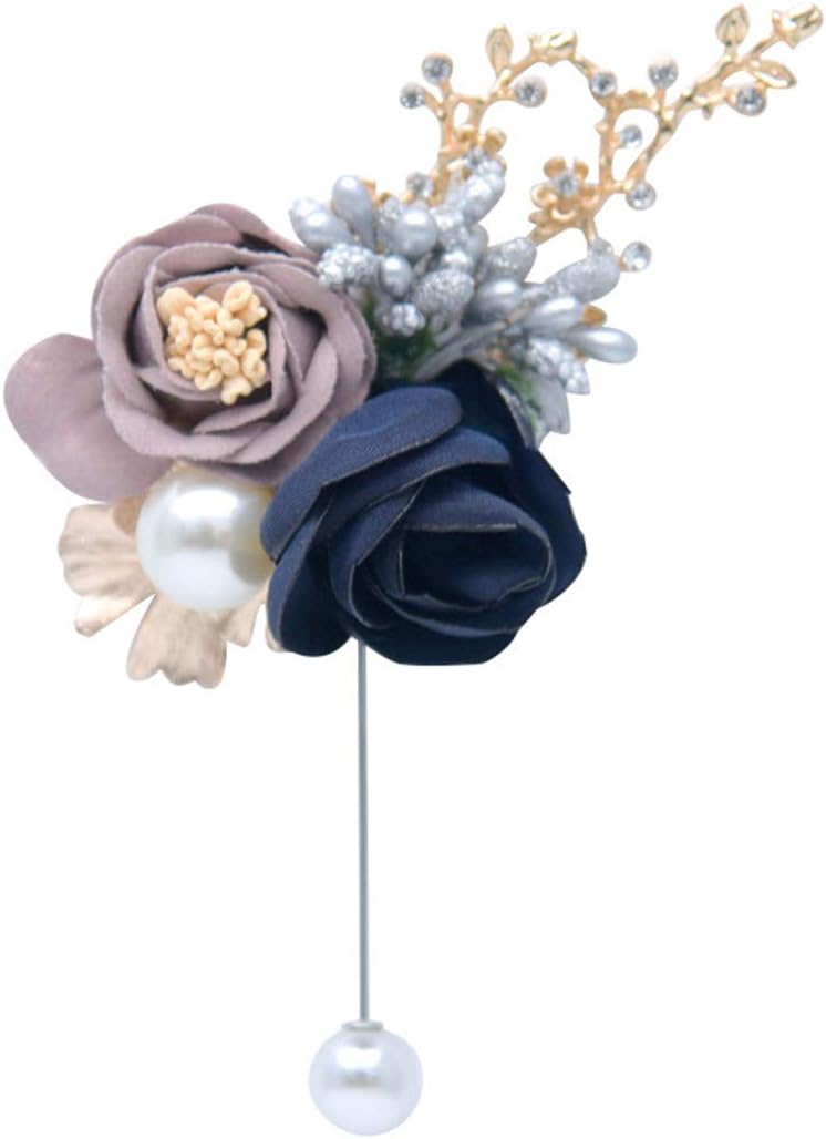 Prom Boutonniere Graduation Party Boutonniere Wedding Groom Groomsmen Brooch Rose Boutonniere pin Suit Dress Accessories (Navy Blue)