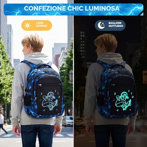 Amythe Boys Backpack - Elementary and Middle School - Complete Set with Chest Bag, Lunch Bag & Pencil Case - Teenagers Large Lightweight Waterproof Backpack for School & Travel, Blue