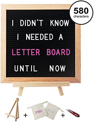 Letter board with Stand Felt Letter Board Black 10” x 10” Oak Wood Frame Milestone Boards 580 White &amp; Pink Letters 2 Drawstring Canvas Pouches &amp; 1 Scissor