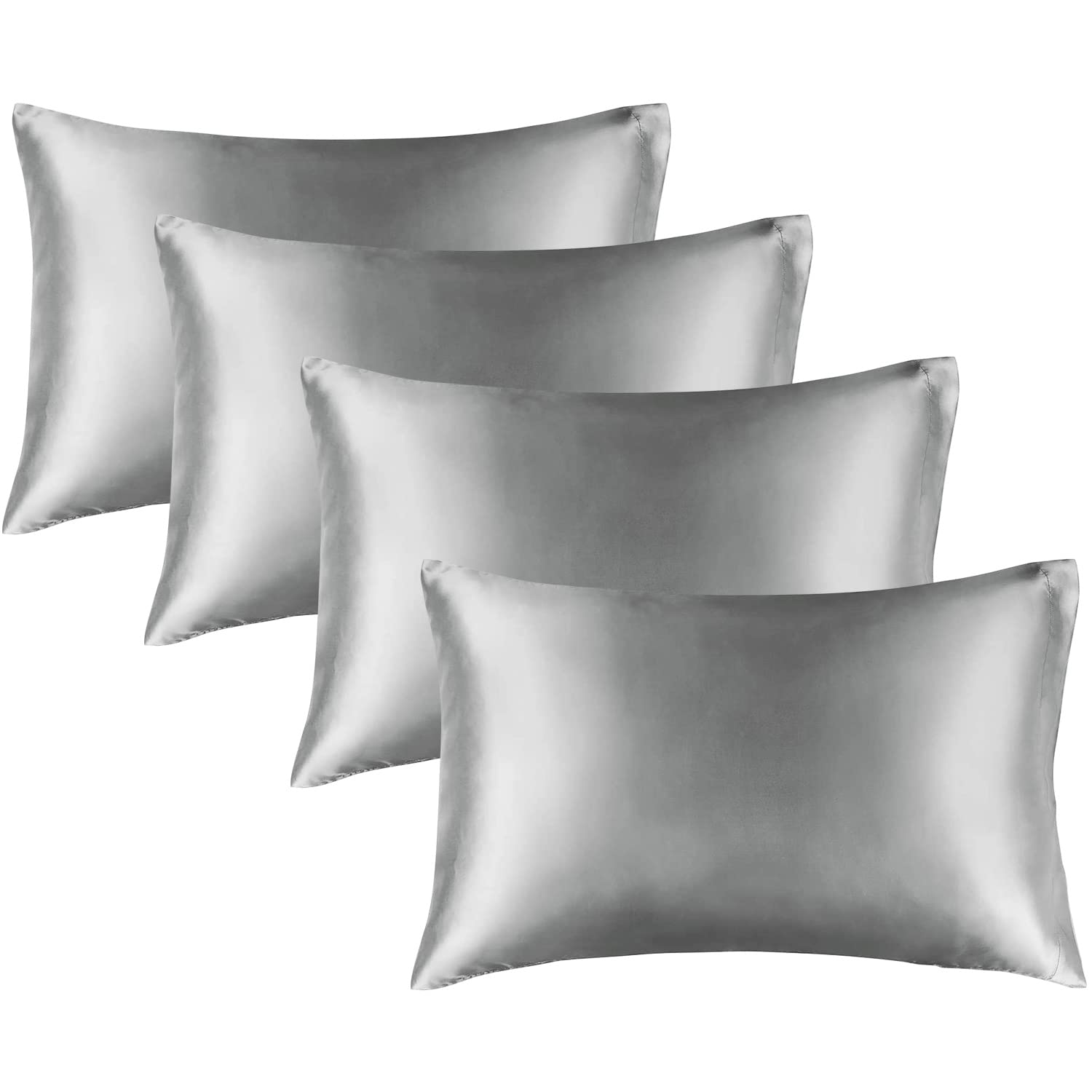 Photo 1 of BEDELITE Satin Pillowcase for Hair and Skin, Super Soft Similar to Silk Pillow Cases 4 Pack with Envelope Closure, Cooling Pillowcases for Women Men (20"x26" Standard Size, Grey)