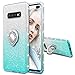 Maxdara Case for Galaxy S10 Plus Glitter Case with Ring Holder Gradient Kickstand Series Bling Sparkle Diamond Rhinestone Bumper Luxury Pretty Fashion Girls Women Case S10 Plus (Silver Teal)