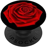 Rose Flower Red Floral Pattern Petals on Black PopSockets Adhesive PopGrip