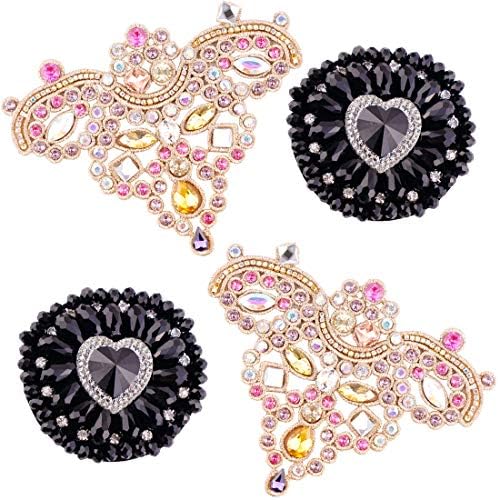 4Pcs Rhinestone Applique Patches for Shoes, Premium Sewing Rhinestone Appliques Beads Crystals Embroidery Patch DIY for Shoes, Clothes, Garment Accessories