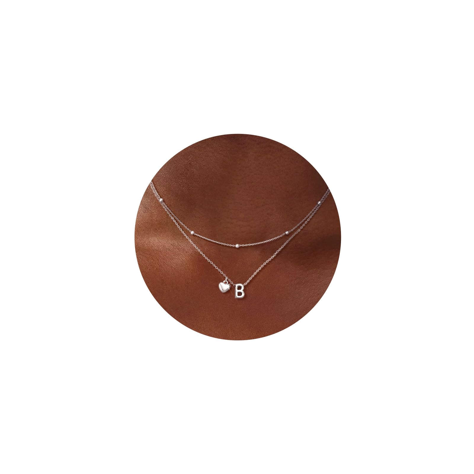 adoyi Silver Necklace for Women Layered Heart Letter Initial Necklaces for Women Trendy Jewelry 14k Gold Plated Chain Choker Name B Necklace Stack Charm Pendant Set Jewelry Mothers Day Gifts