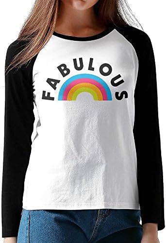 SHANchu AOSHICO Women's Fabulous Rainbow Long Sleeve Baseball Raglan T-Shirt Black Size XXL