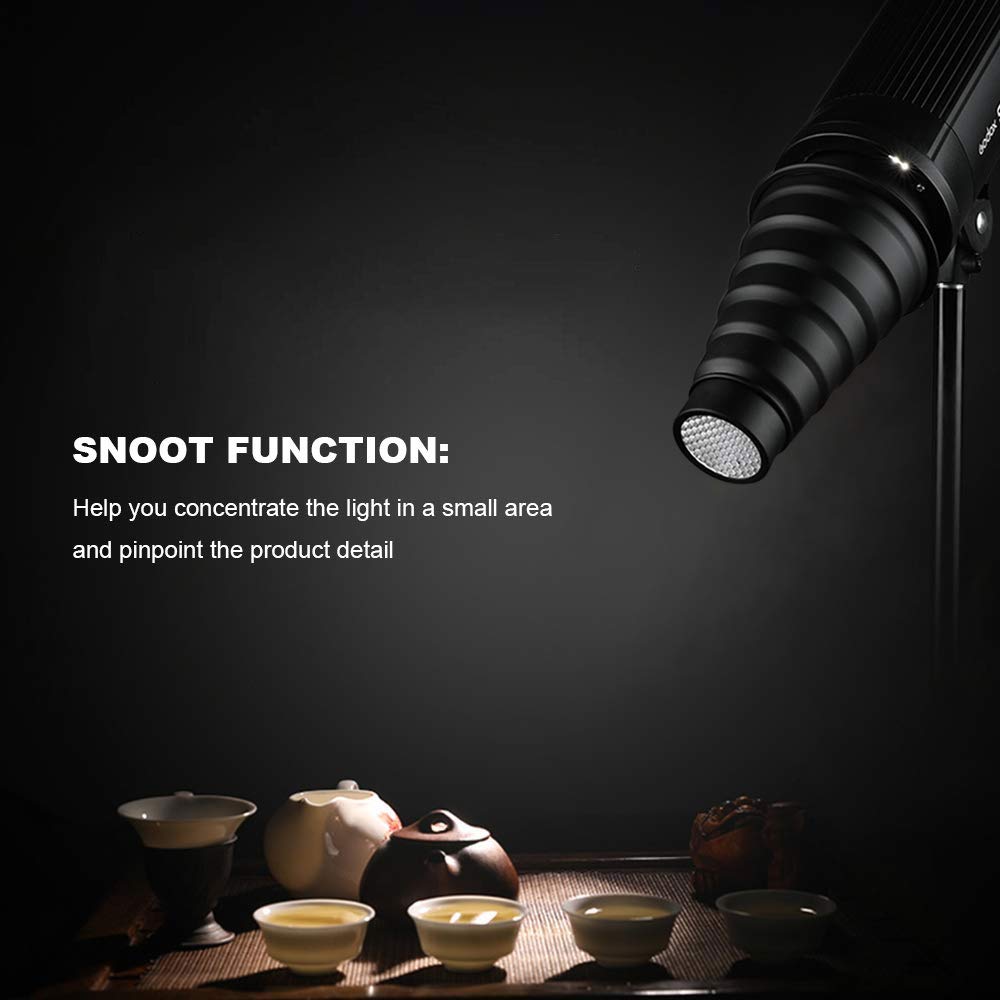 Aluminium Alloy Conical Studio Snoot Kit with Honeycomb Grid and 5pcs Color Filters for Bowens Mount Strobe Moonlights Flash Speedlight Photography Light