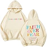 BYSLFMG Faith Over Fear Hoodie Womens Christian Graphic Cute Hoodies Cotton Blend Sweatshirt Casual Tops