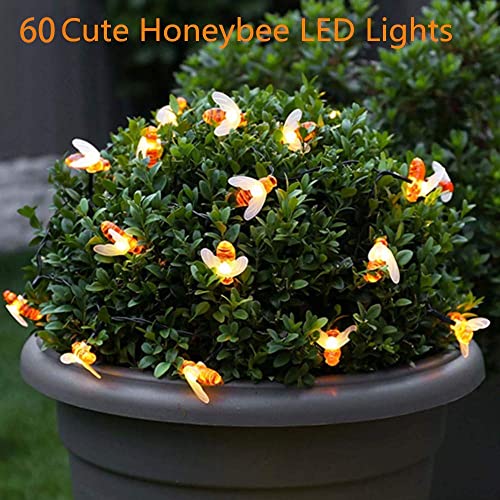 Solar Bee String Lights 2 Pack Each 17Ft Total 60 LED Solar Bee Fairy Lights 8 Modes Copper Wire Lights Waterproof Outdoor String Lights for Garden Patio Gate Yard Party Wedding Indoor Bedroom