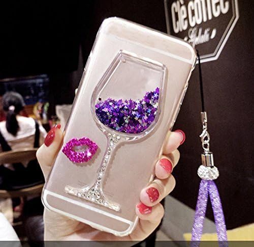 Artfeel Glitter Liquid Case for iPhone 7,iPhone 8 Case, 3D Bling Shiny Rhinestone Flowing Quicksand Sparkle Stars Wine Glass Case,Ultra Thin Clear Soft Silicone Cover with Hand Strap-Purple