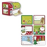 60 Jumbo Self Adhesive Christmas Gift Tags Labels in Easy To Use Roll Just Pull & Place - Juvenile (6 Different Designs) (Juvenile Festive)