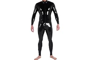 GREEFEI Men's Latex Suit with Front Zipper in Black,Latex Rubber Classic Catsuit for Man Bodysuit Handmade Costumes