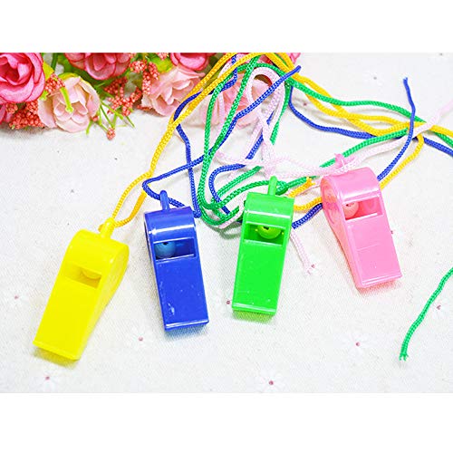 Tcplyn 2PCS Plastic Whistle with Lanyard Universal Coaches Referee Whistles Kids Toy Whistle for Sports Training Use Random Color