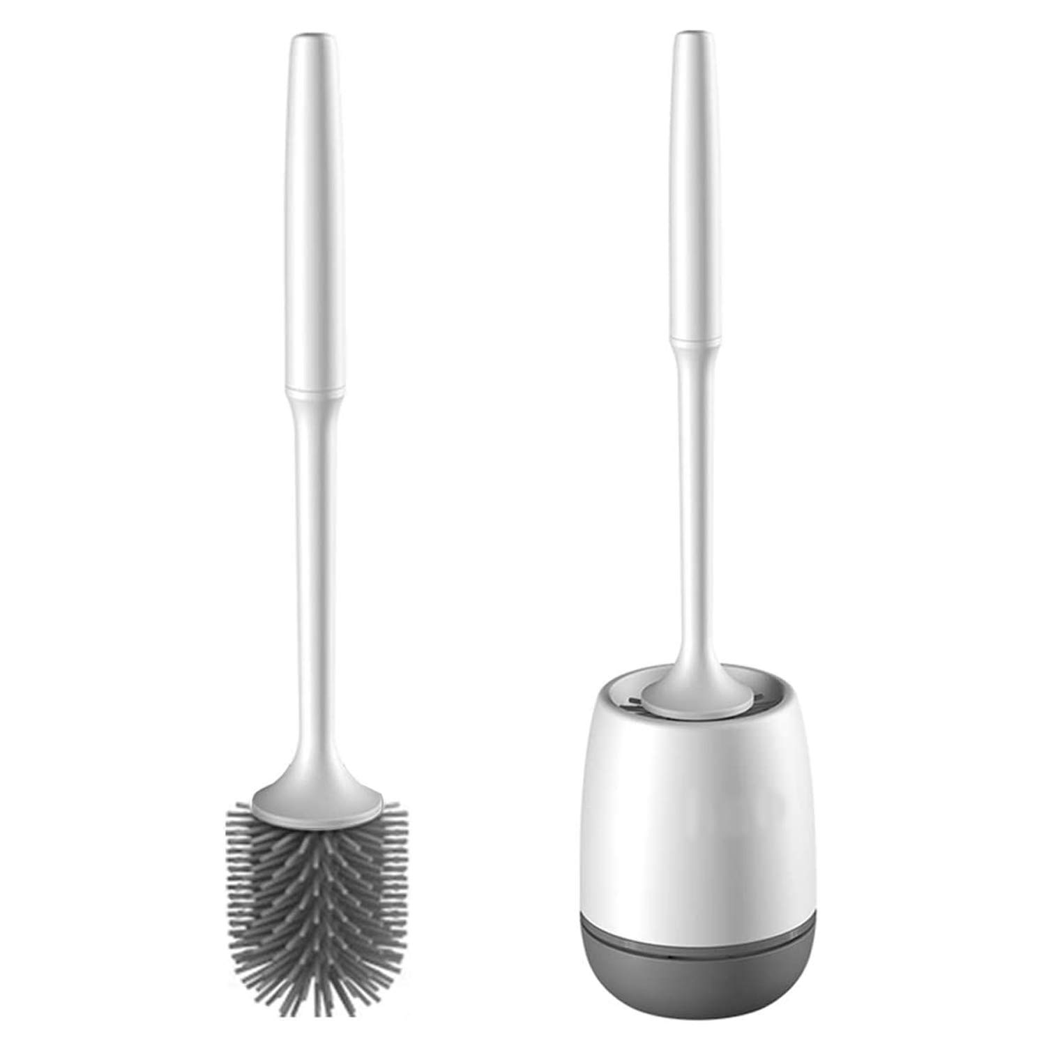U&X Toilet Brush and Holder Set, Bathroom Toilet Bowl Brush, Antibacterial Bristles and Long Handle Silicone Toilet Brush Cleaner Set for Bathroom (Put on Floor)