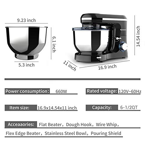 Nurxiovo 6.5QT Stand Mixer 660W Electric Mixer Kitchen TiltHead Food