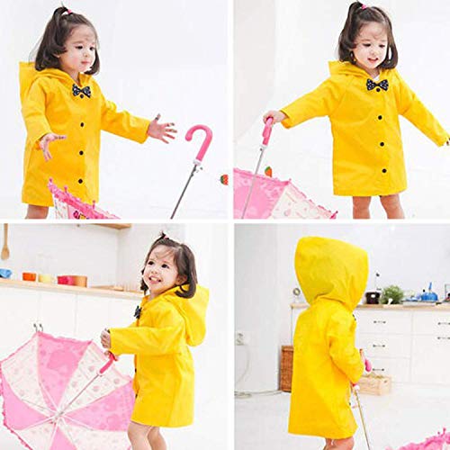 Flashing boy Age 2-10 Years Kids Hooded Button Down Long Jacket Bow Rainwear Lightweight Raincoat (Yellow, Age9-10years) - Thumbnail 5
