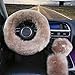 Yontree Fashion Fluffy Steering Wheel Covers for Women/Girls/Ladies Australia Pure Wool 15 Inch 1 Set 3 Pcs (Brown)