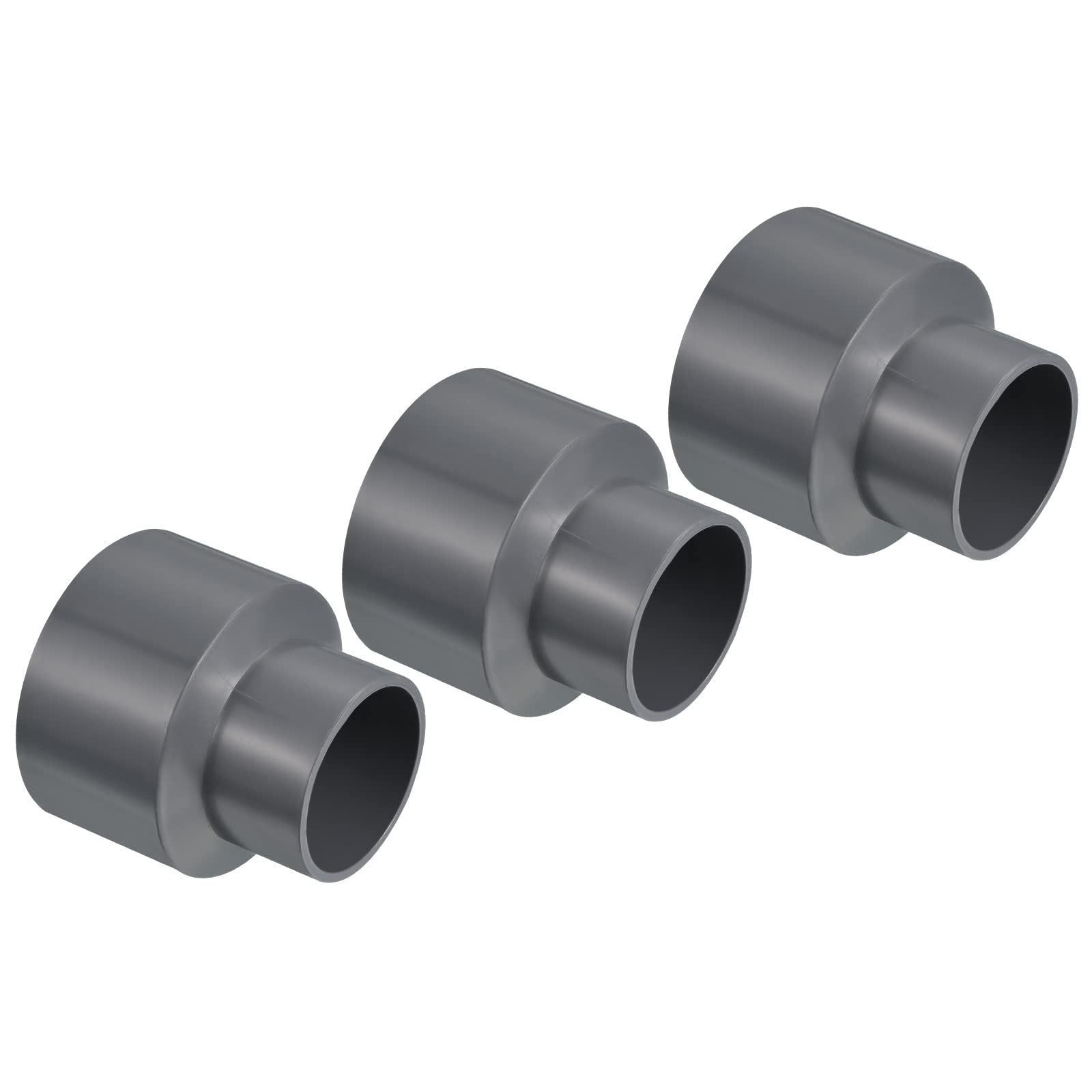 PATIKIL PVC Reducer Pipe Fitting 75x50mm, 3 Pack Straight Coupling Adapter Connector, Gray