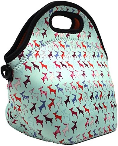 Insulated Neoprene Lunch Bag Zipper Washable Stretchy Waterproof Outdoor Picnic Outdoor Travel Fashionable bag Handbag Pouch for Women Men Kids Girls (Deer lunch bag)