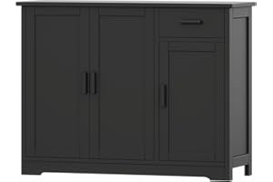 Irontar Kitchen Storage Cabinet, Sideboard Buffet Cabinet with Doors, Modern Console Table with Drawer, Coffee Bar, Accent Table for Dinning Room, Living Room, Entryway, Black CWG010B